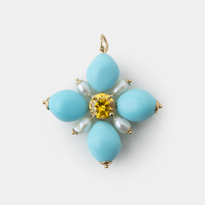 Kallista, 14K Gold Turquoise Cross Pendant - Helen Georgio