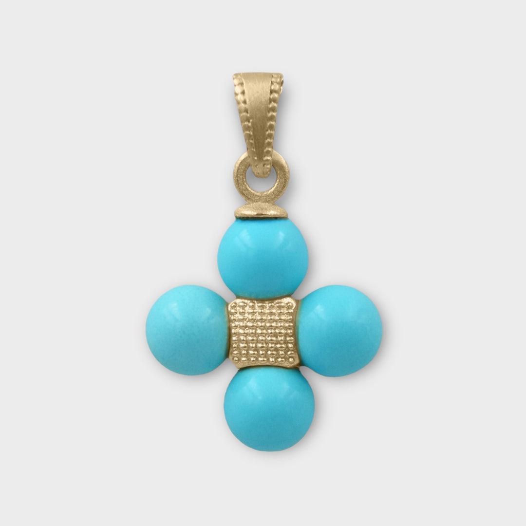 Sophia, 14k Gold - Turquoise Beaded Cross Pendant - Helen Georgio