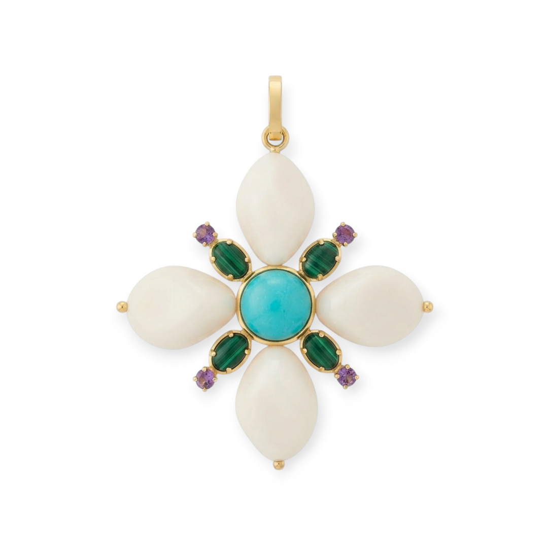 Amalia White Coral Flower Pendant Necklace