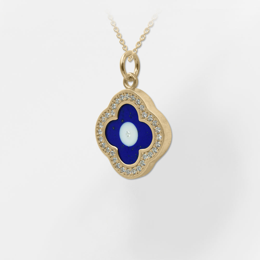 Mykonos Blue Clover Necklace with Zircon – Sterling Silver Gold-Plated Jewelry - Helen Georgio