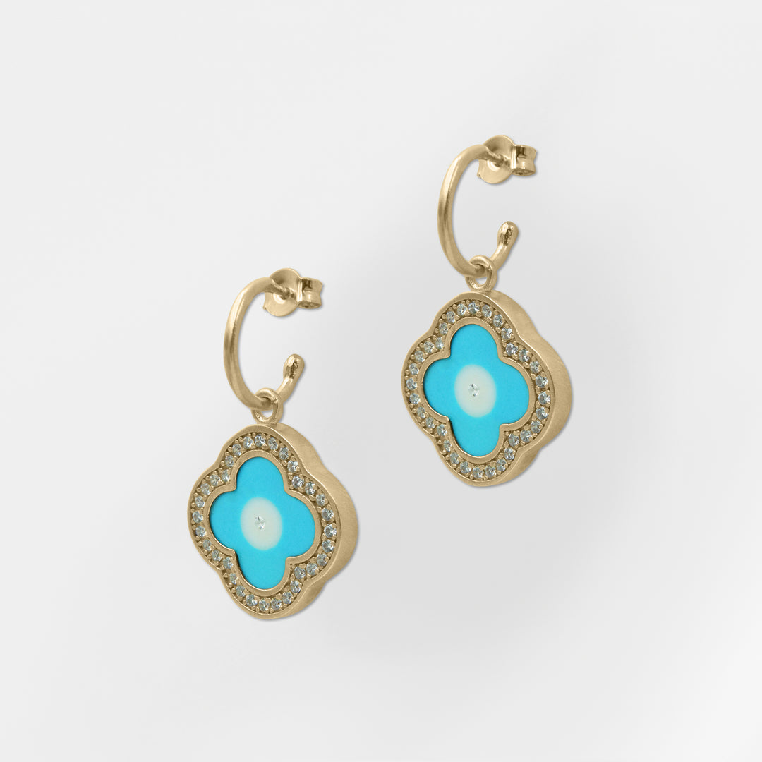 Mykonos, Turquoise Clover Hoop Earrings