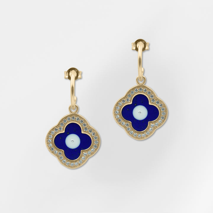 Mykonos, Blue Clover Hoop Earrings