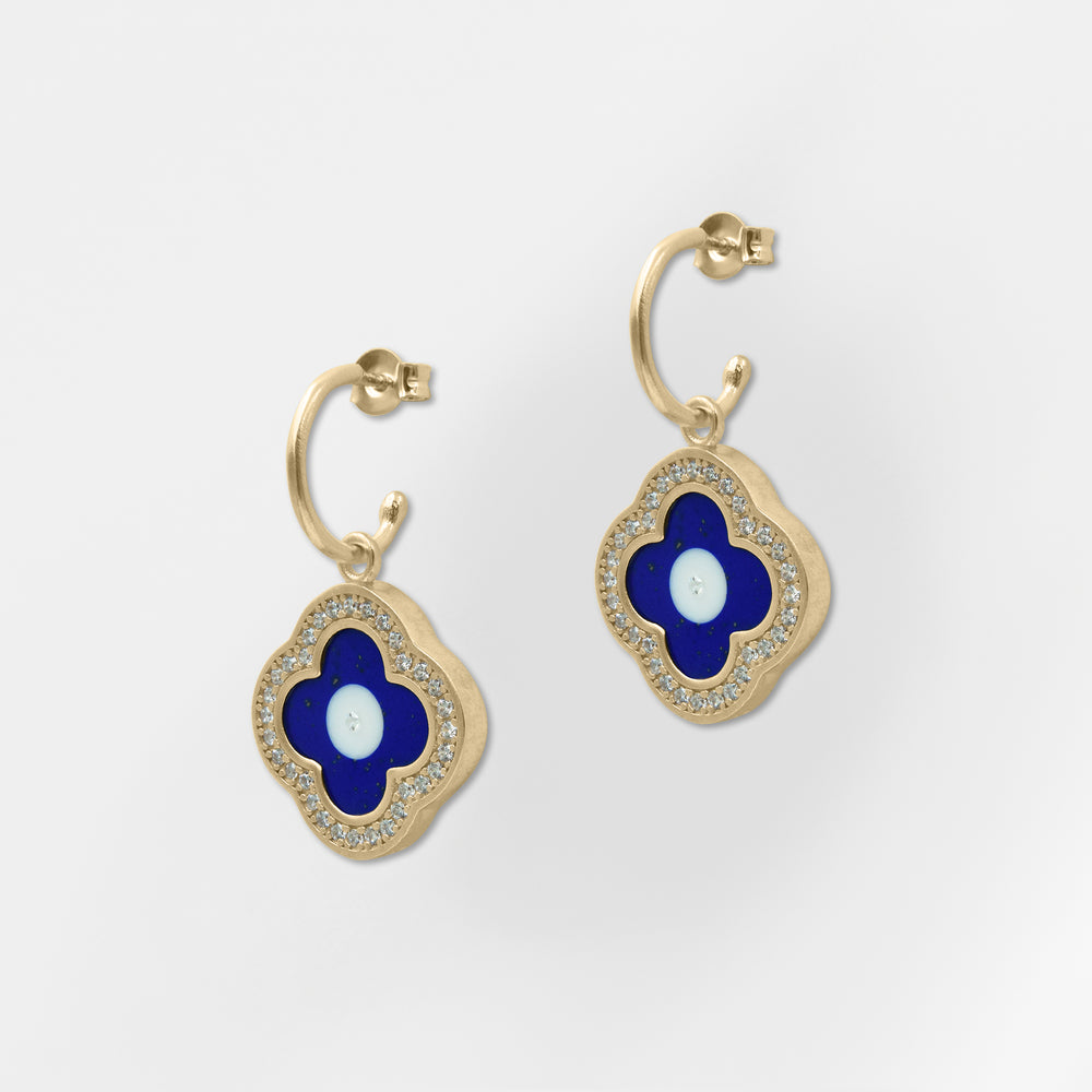 Mykonos, Blue Clover Hoop Earrings - Helen Georgio