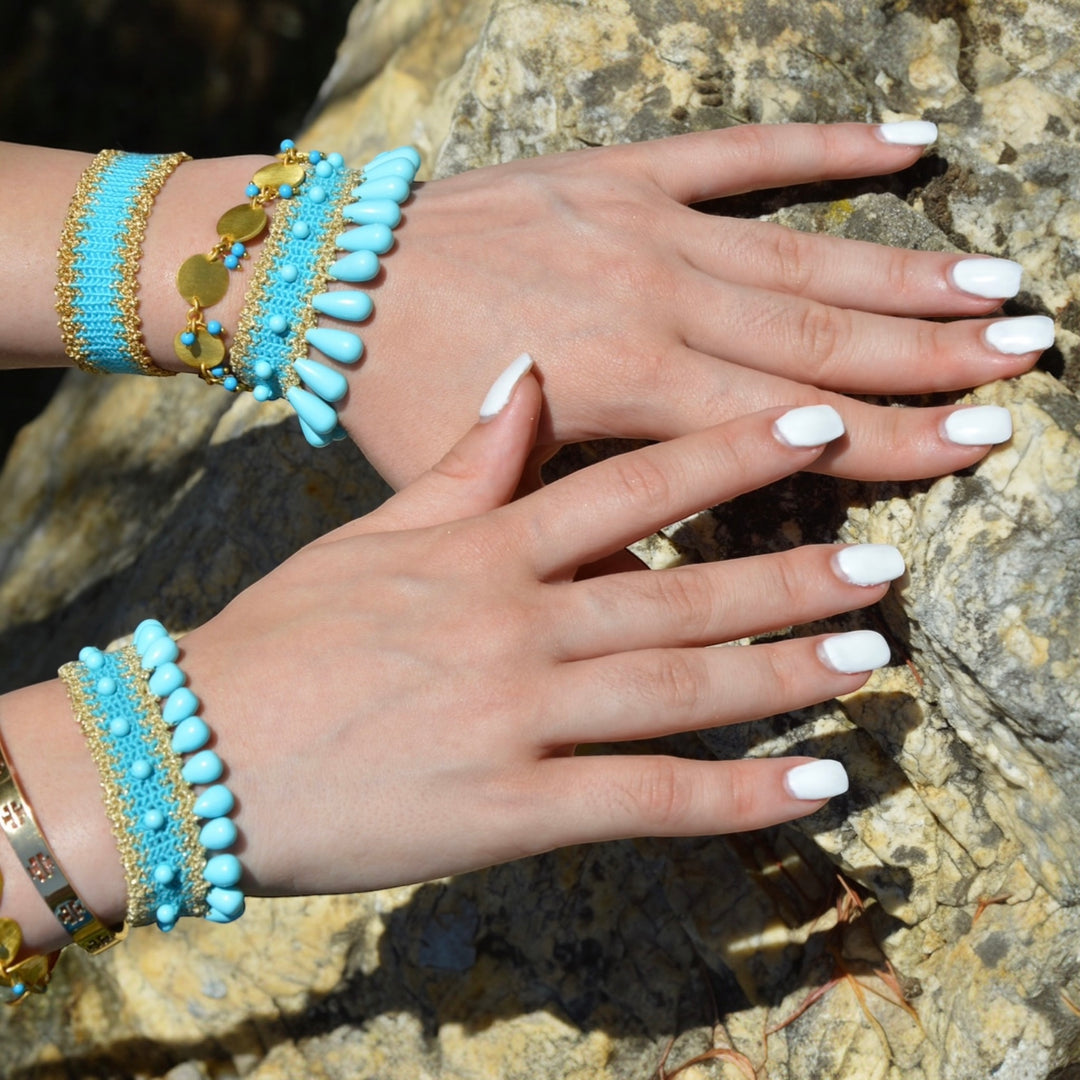 Handmade Macrame Turquoise Beaded Bracelet - Helen Georgio