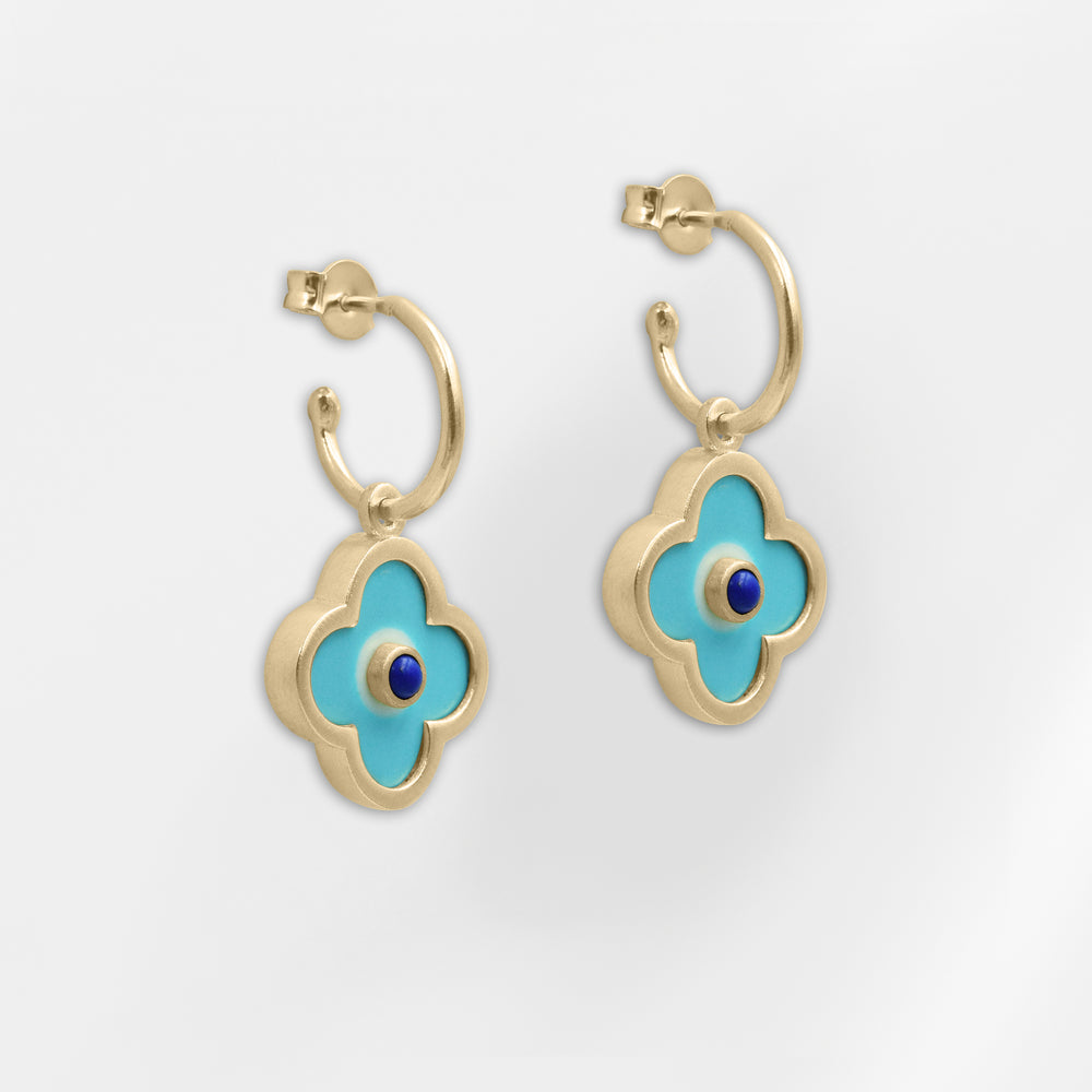 Thalia, Turquoise Clover Hoop Earrings - Helen Georgio