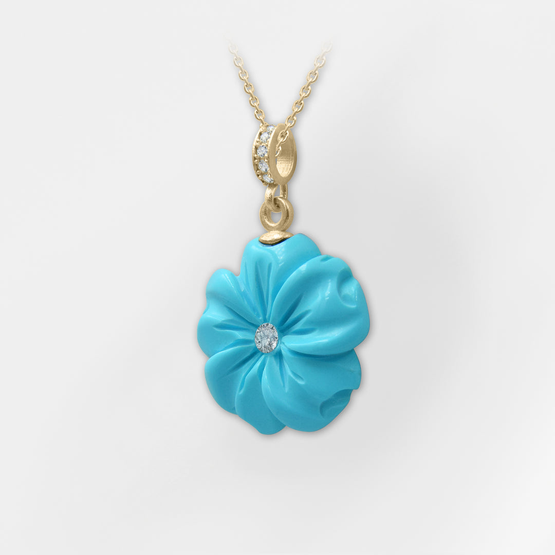 Anemone, 18k Gold Plated Handcarved Flower Charm Necklace