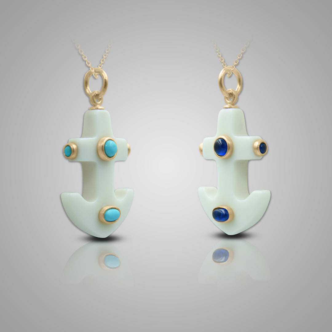 Limani, White-Turquoise Anchor Pendant Necklace