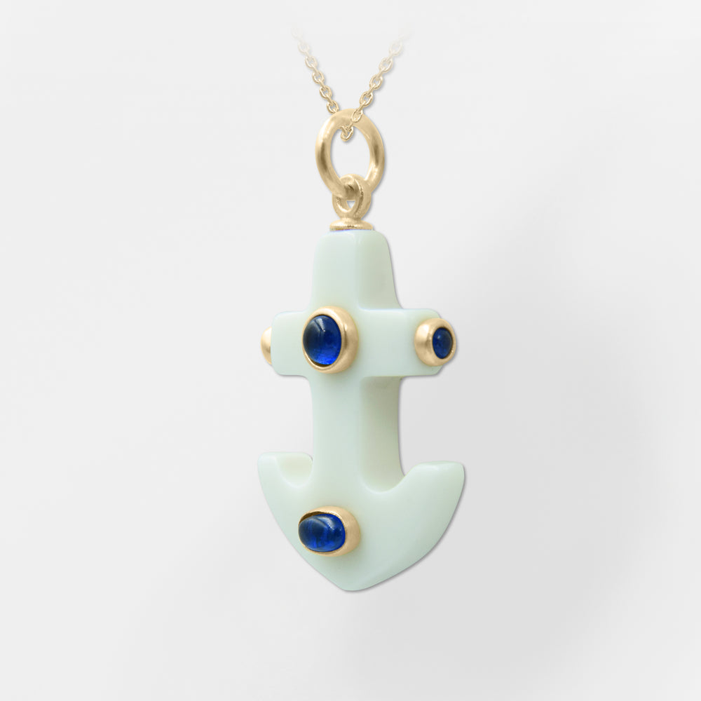 Limani, White-Blue Anchor Pendant-Necklace - Helen Georgio