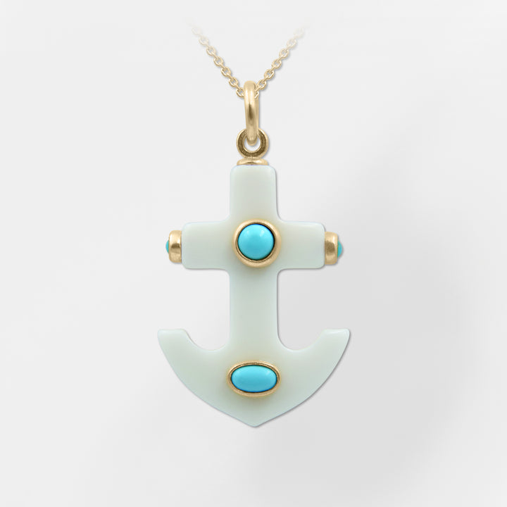 Limani,  White-Blue Anchor Pendant-Necklace