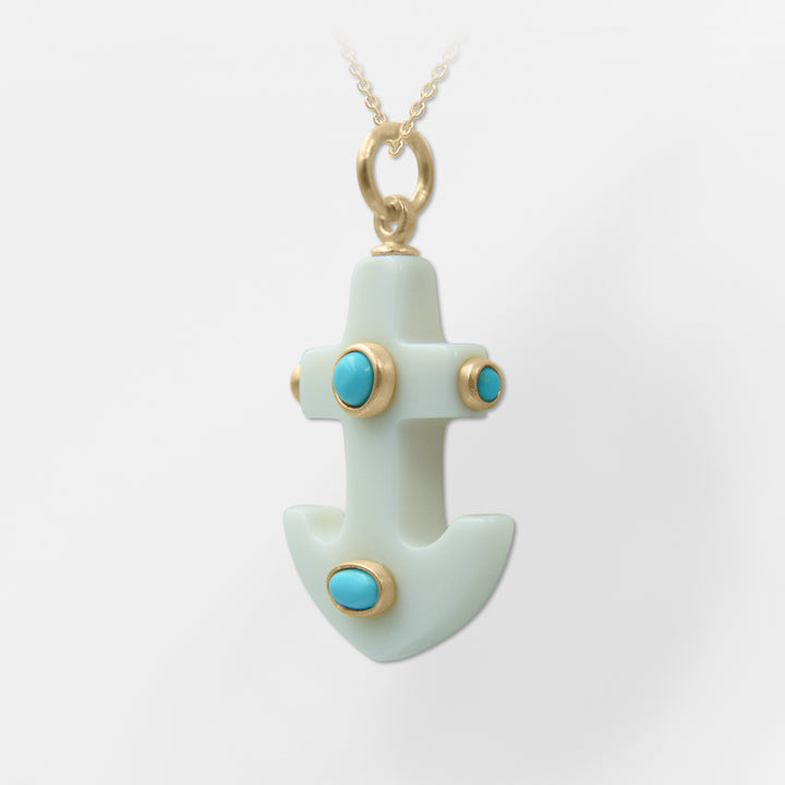 Limani, White-Turquoise Anchor Pendant Necklace