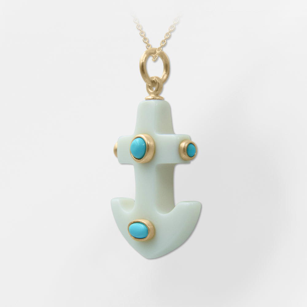 Limani, White-Turquoise Anchor Pendant Necklace - Helen Georgio