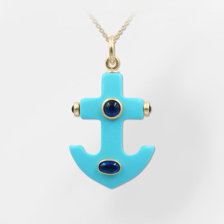 Limani, Turquoise-Blue Anchor Pendant-Necklace