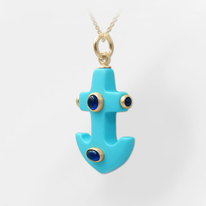 Limani, Turquoise-Blue Anchor Pendant-Necklace