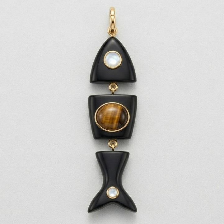 Kyra Fish Necklace · Black Onyx – Coral – Turquoise –Malachite