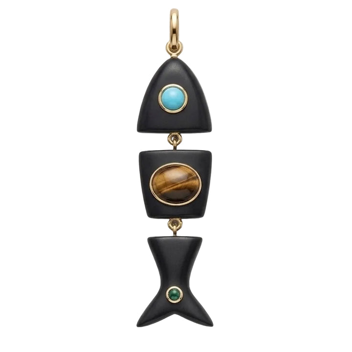 Kyra Fish Necklace · Black Onyx – Turquoise – Amazonite – Malachite