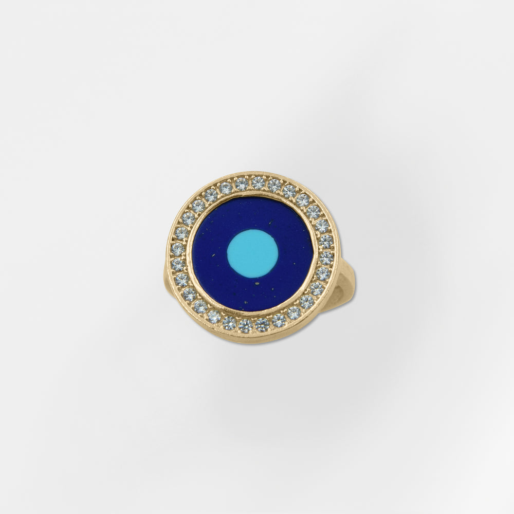 Helios, Blue Evil Eye Ring with White Zircon - Helen Georgio