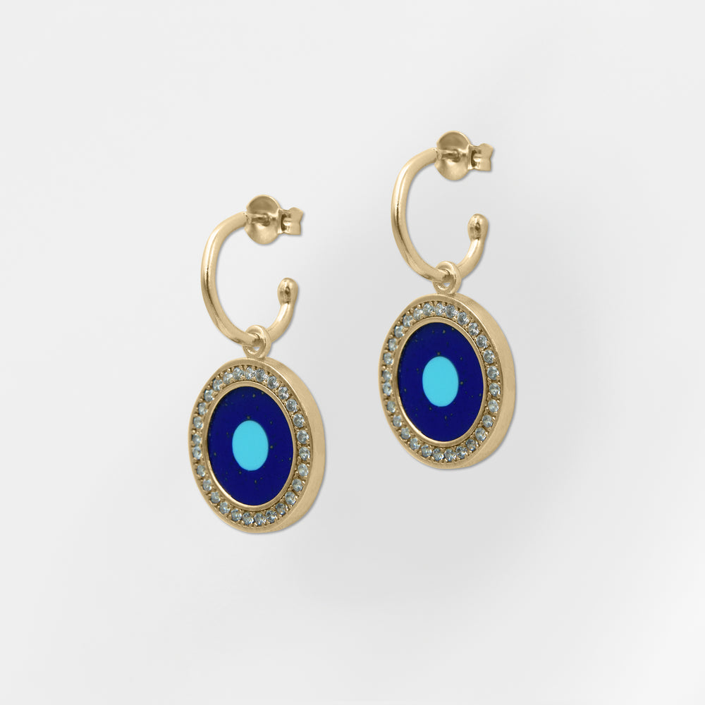 Helios, Blue Evil Eye Earrings with White Zircon - Helen Georgio