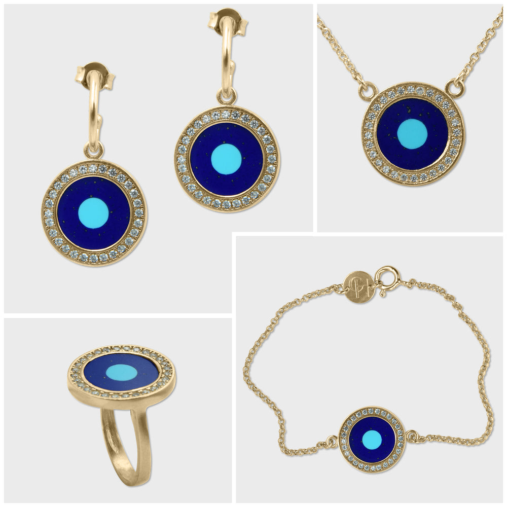 Helios, Blue Evil Eye Necklace with White Zircon - Helen Georgio