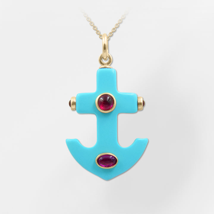 Limani, Turquoise Pink Anchor Pendant-Necklace