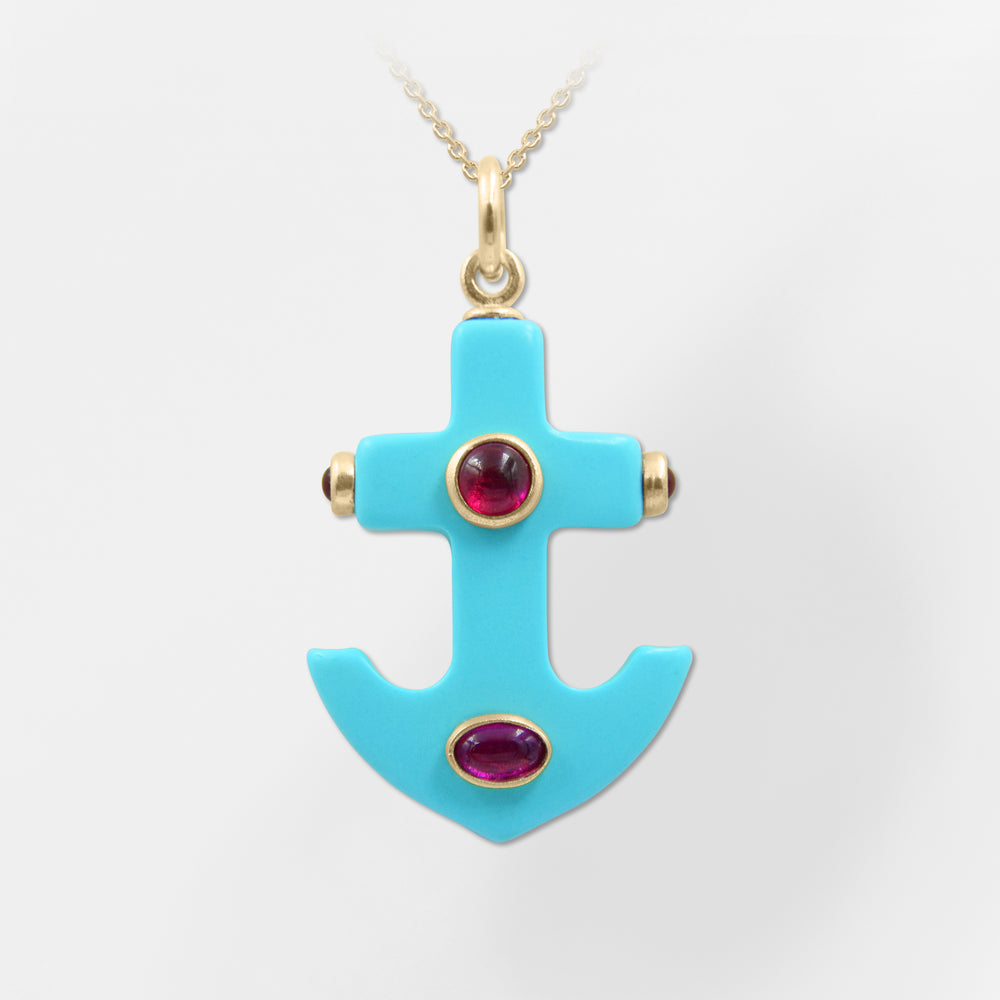 Limani, Turquoise-Blue Anchor Pendant-Necklace - Helen Georgio