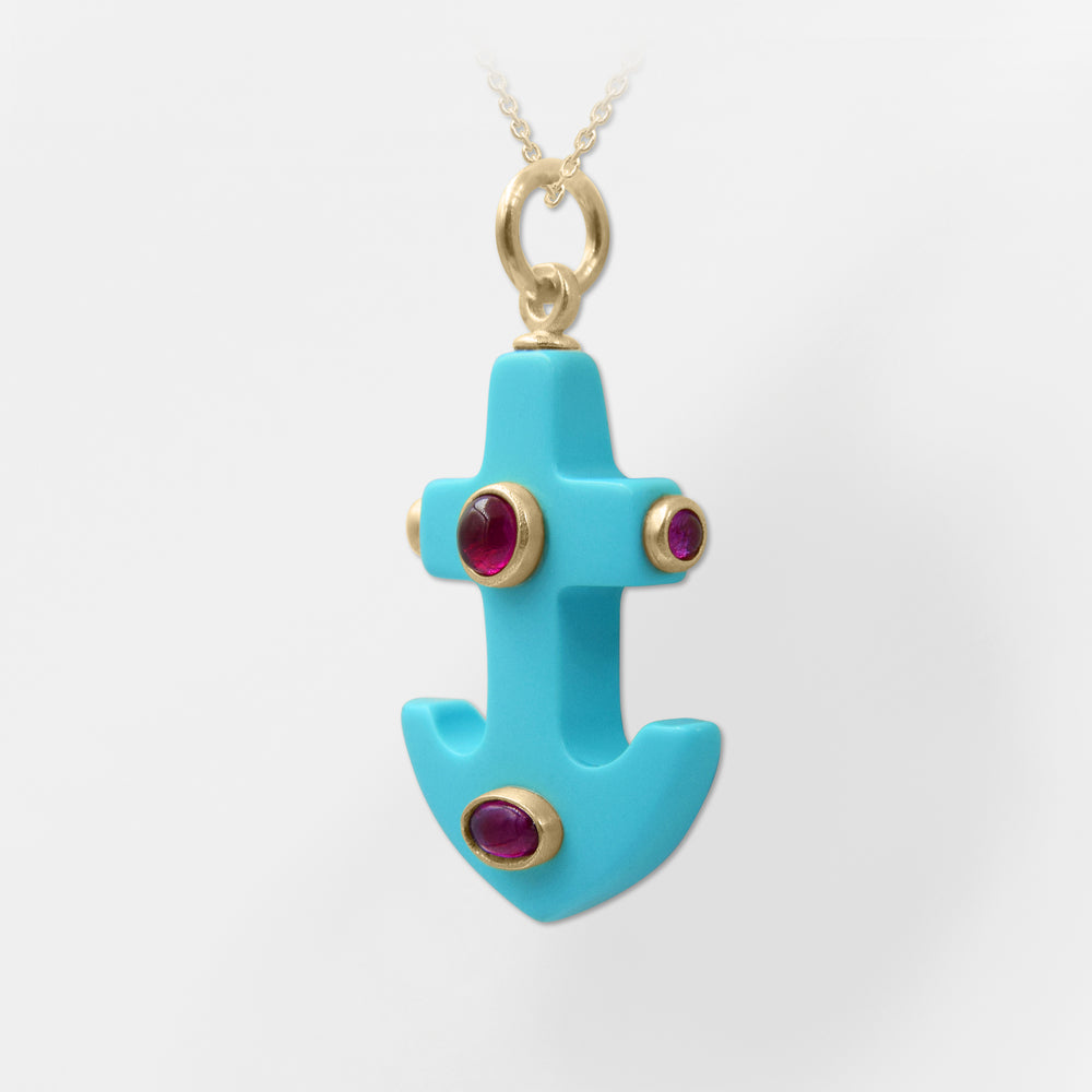 Limani, Turquoise Pink Anchor Pendant-Necklace - Helen Georgio