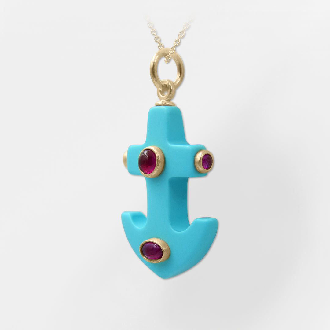 Limani, Turquoise Pink Anchor Pendant-Necklace