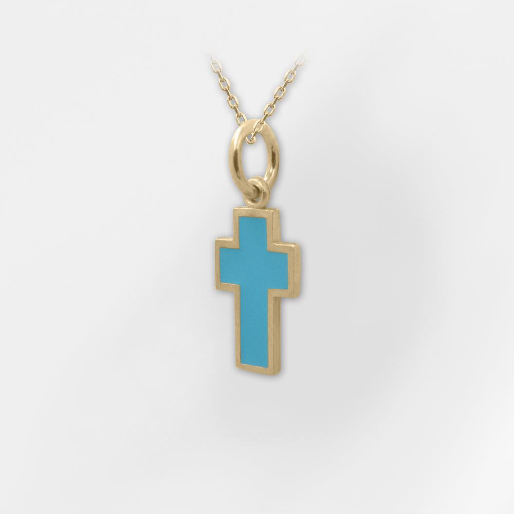 Grace, 18k Gold Plated Enamel Turquoise Cross - Helen Georgio