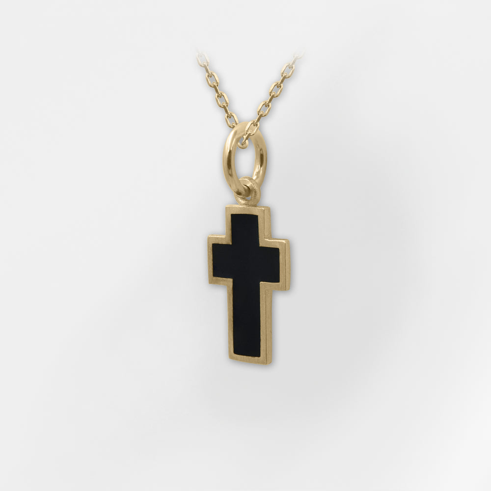 Grace, 18K Gold Plated Black Enamel Cross Necklace - Helen Georgio