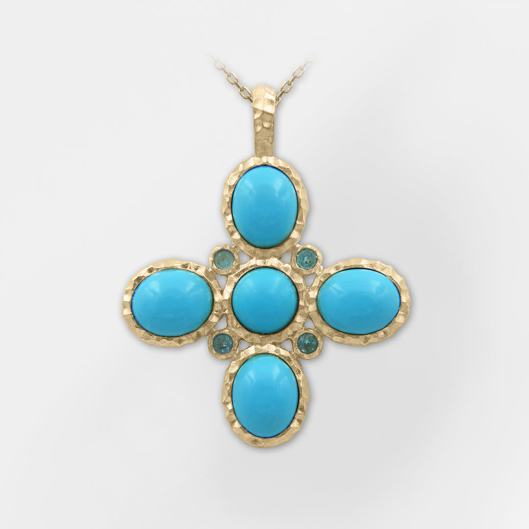 Lydia, Handmade Hammered Turquoise Statement Cross - Helen Georgio