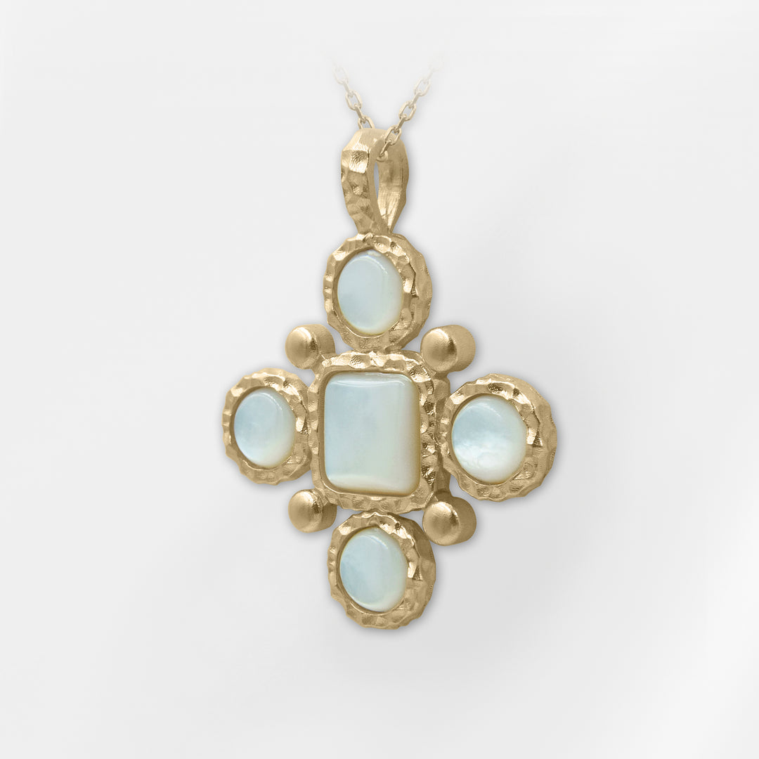 Agape, Handmade Hammered Mother of Pearl Cross - Helen Georgio