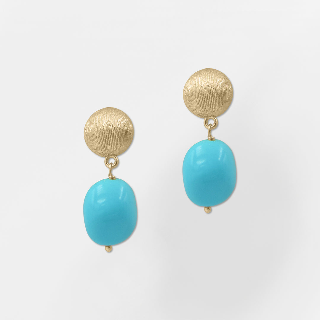 Santorini, Gold and Turquoise Stud Drops Earrings - Helen Georgio