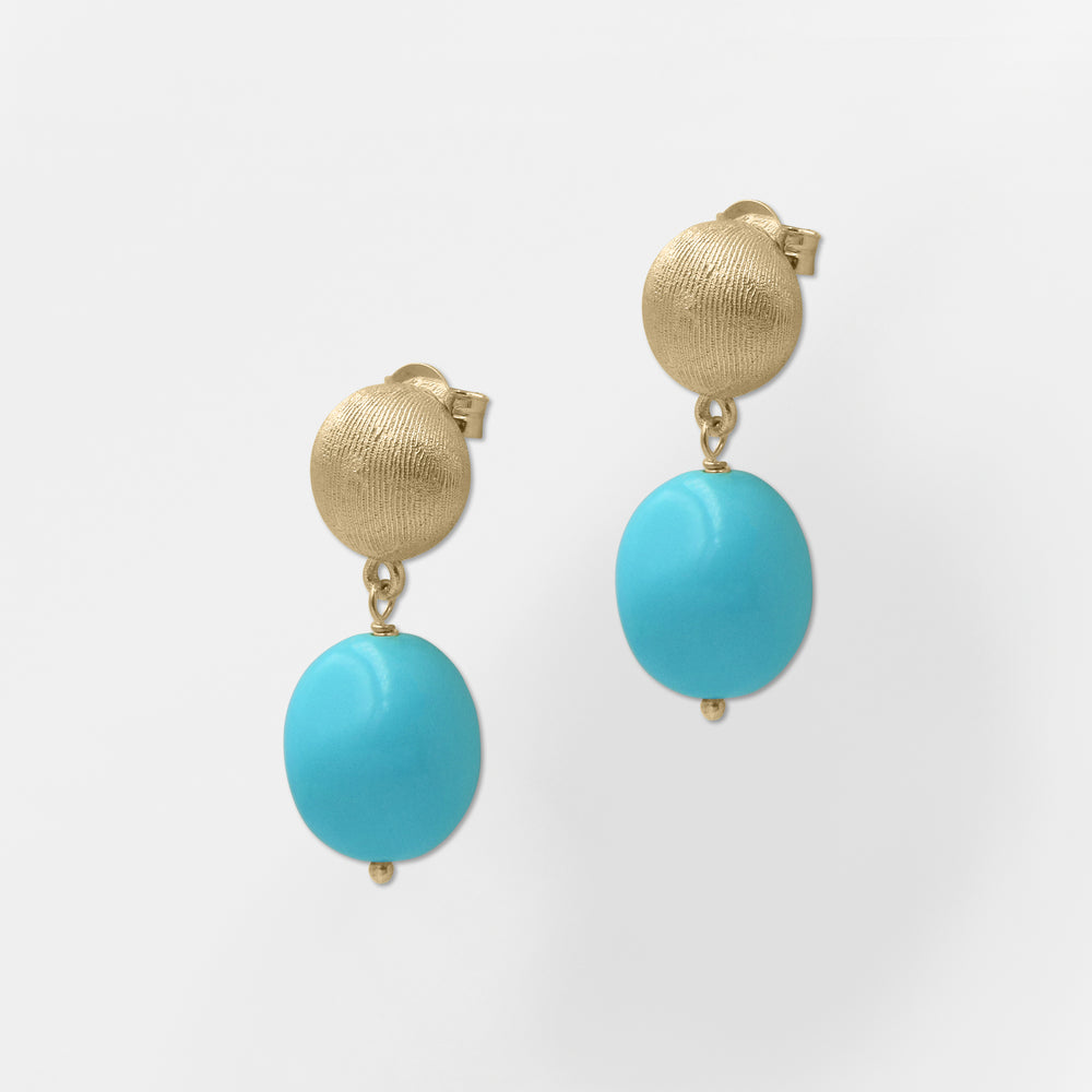 Santorini, Gold and Turquoise Stud Drops Earrings - Helen Georgio