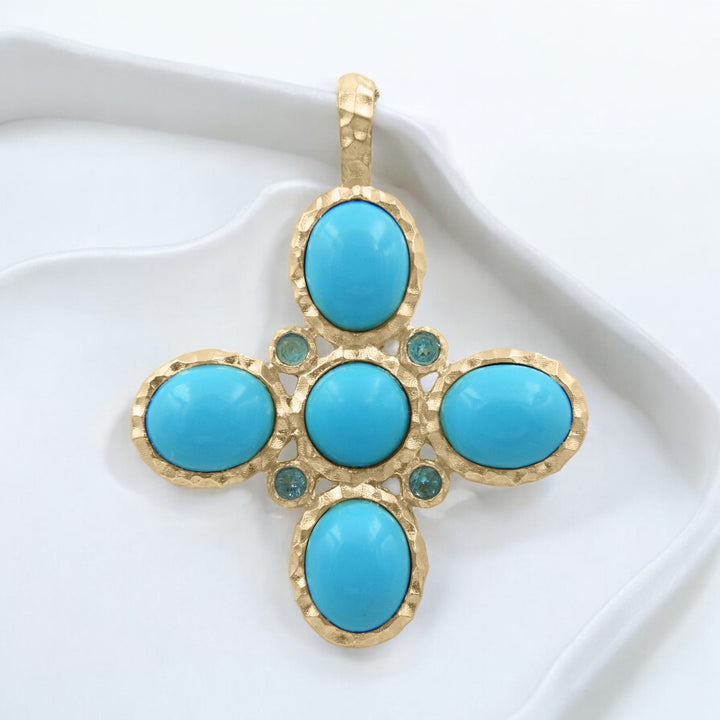 Lydia, Handmade Hammered Turquoise Statement Cross - Helen Georgio