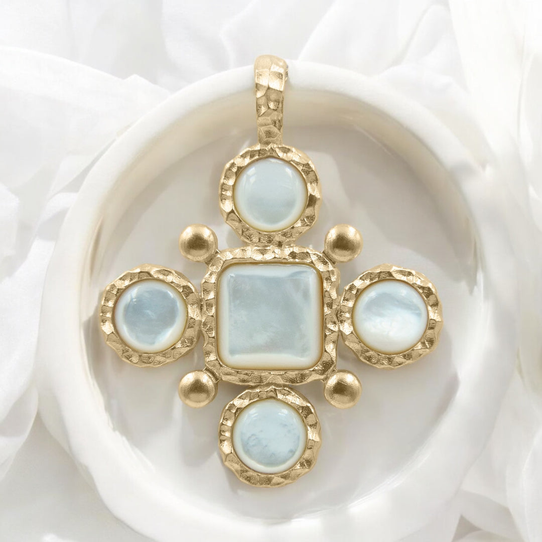 Agape, Handmade Hammered Mother of Pearl Cross - Helen Georgio