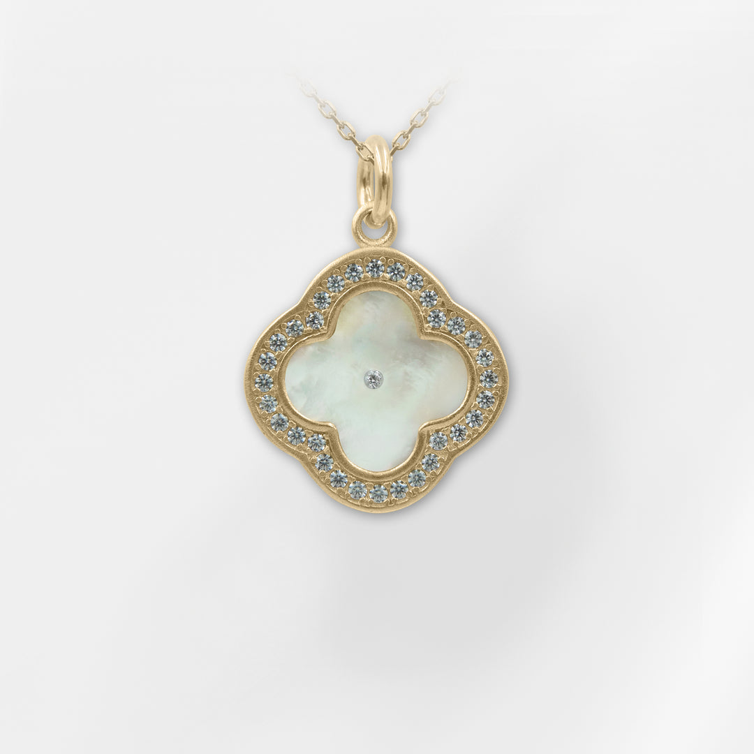 Mykonos, Mother of Pearl Pendant with a Frame of White Zircons - Helen Georgio