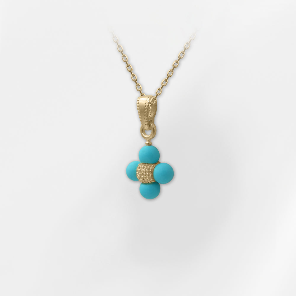 Sophia Turquoise Beaded Cross Pendant-Necklace Petite - Helen Georgio