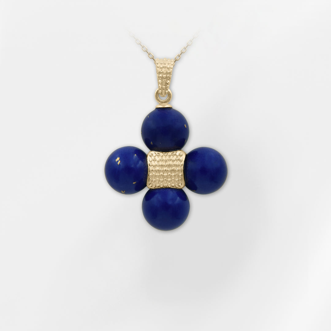 Sophia, Handmade Blue Beaded Cross Pendant - Large - Helen Georgio