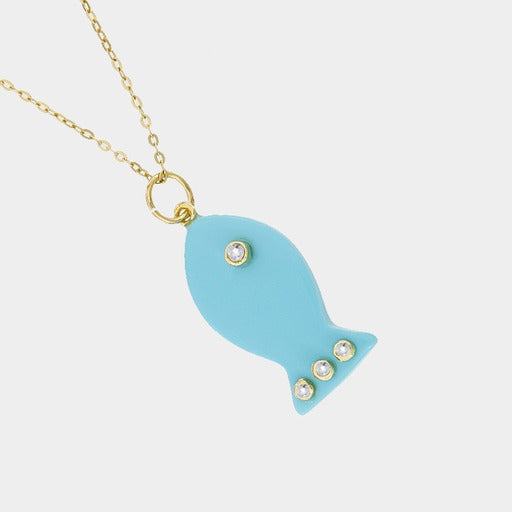 Milos, 14K Gold Turquoise Fish Charm - Helen Georgio