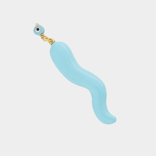 14k Gold and Turquoise Horn pendant With an Evil Eye - Helen Georgio