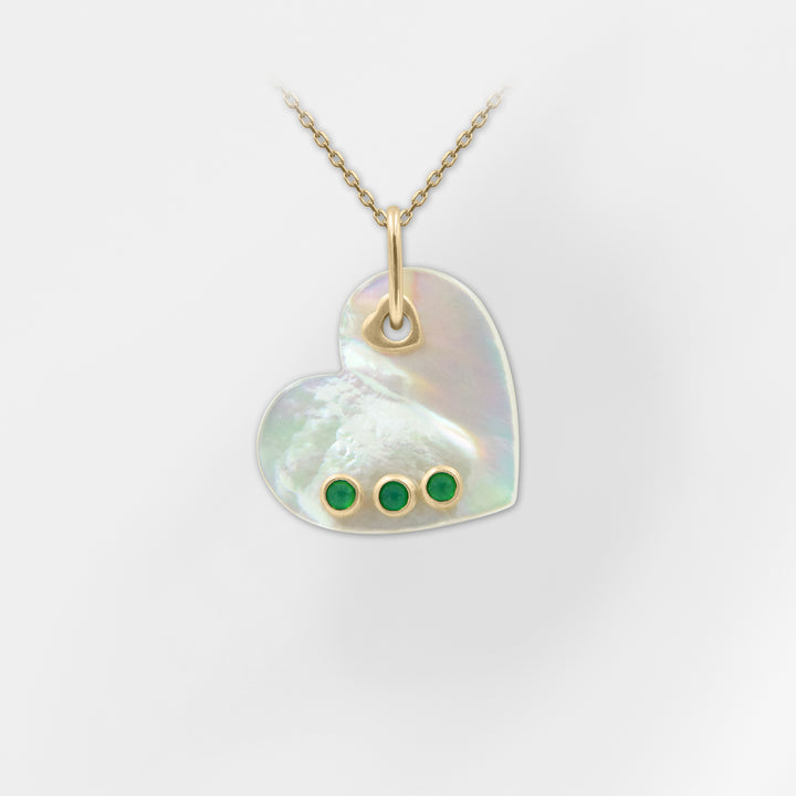 Pearlina, Mother of Pearl Heart Pendant with Green Agate Bezel Set