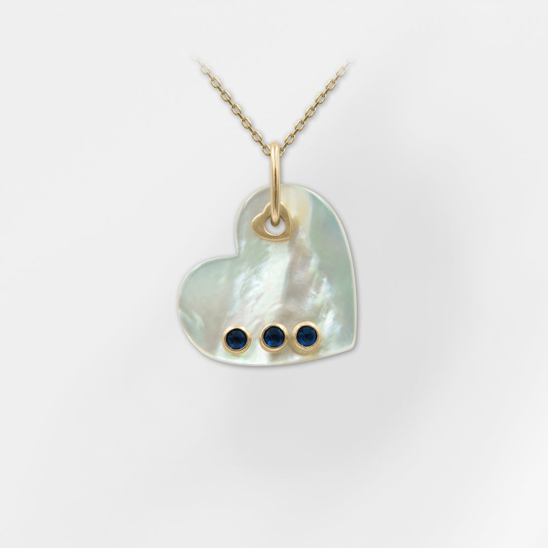 Pearlina, Mother of Pearl Heart Pendant with Green Agate Bezel Set