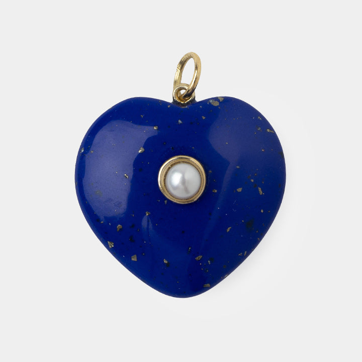 14k Blue and Pearl Heart Pendant - Helen Georgio - Small Things We Love