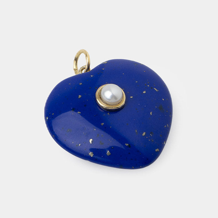 Aphrodite, 14K Gold and Blue Heart Pendant with Pearl - Helen Georgio