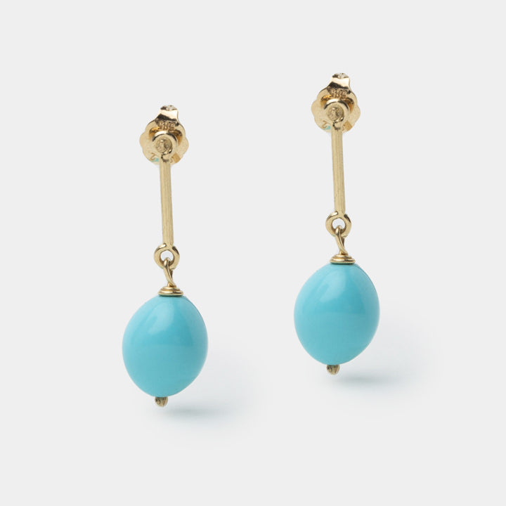 Hera, 14K Gold - Turquoise, Drop Earrings - Helen Georgio