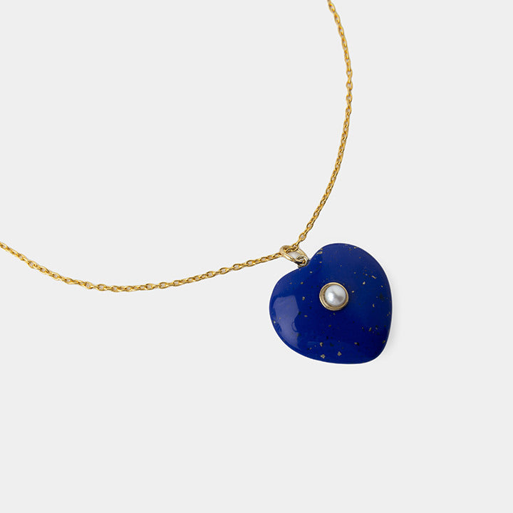 14k Blue and Pearl Heart Pendant - Helen Georgio - Small Things We Love