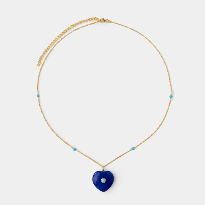 Aphrodite, 14K Gold and Blue Heart Pendant with Turquoise - Helen Georgio