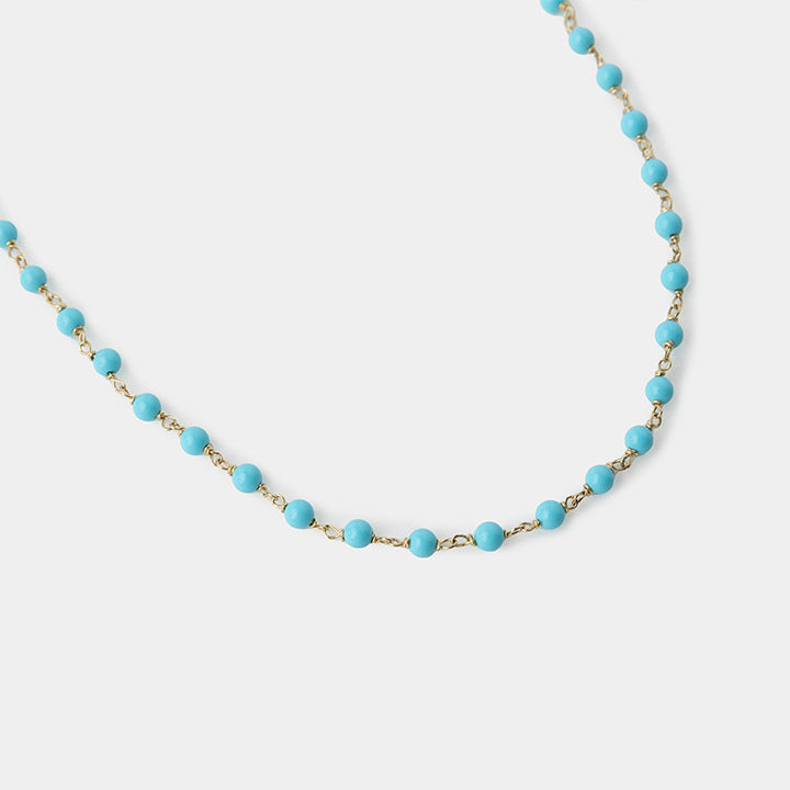 Leto, 14K Gold and Turquoise Bead Short Necklace - Helen Georgio