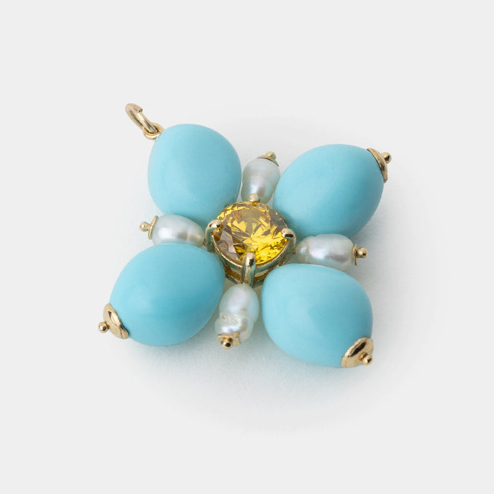 Kallista, 14K Gold Turquoise Cross Pendant - Helen Georgio