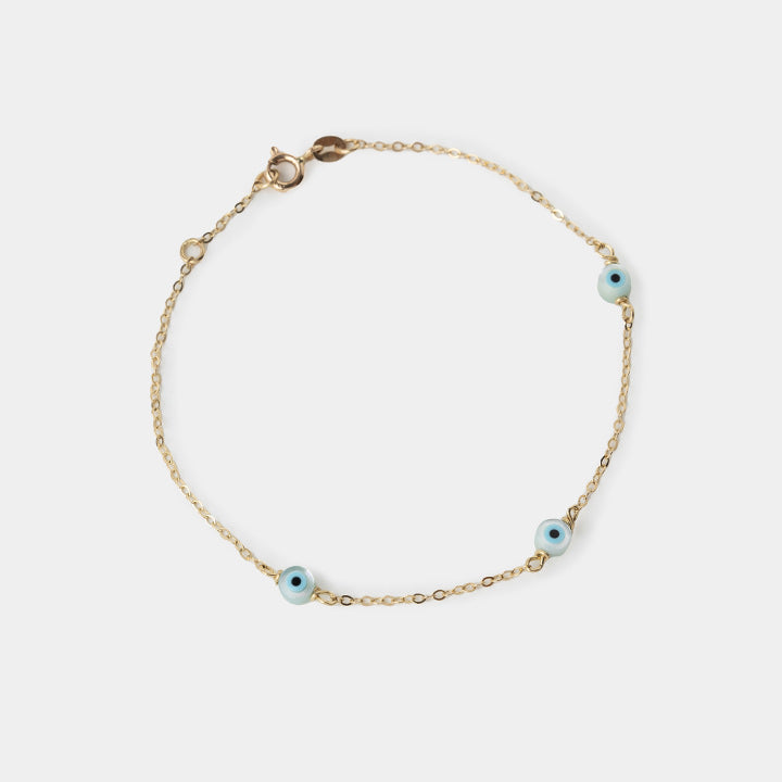 14k Gold Chain Bracelet with Mother of Pearl Evil Eyes - Helen Georgio - Small Things We Love