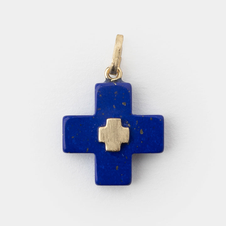 Tinos, 14K Gold Turquoise Greek Cross Charm - Helen Georgio